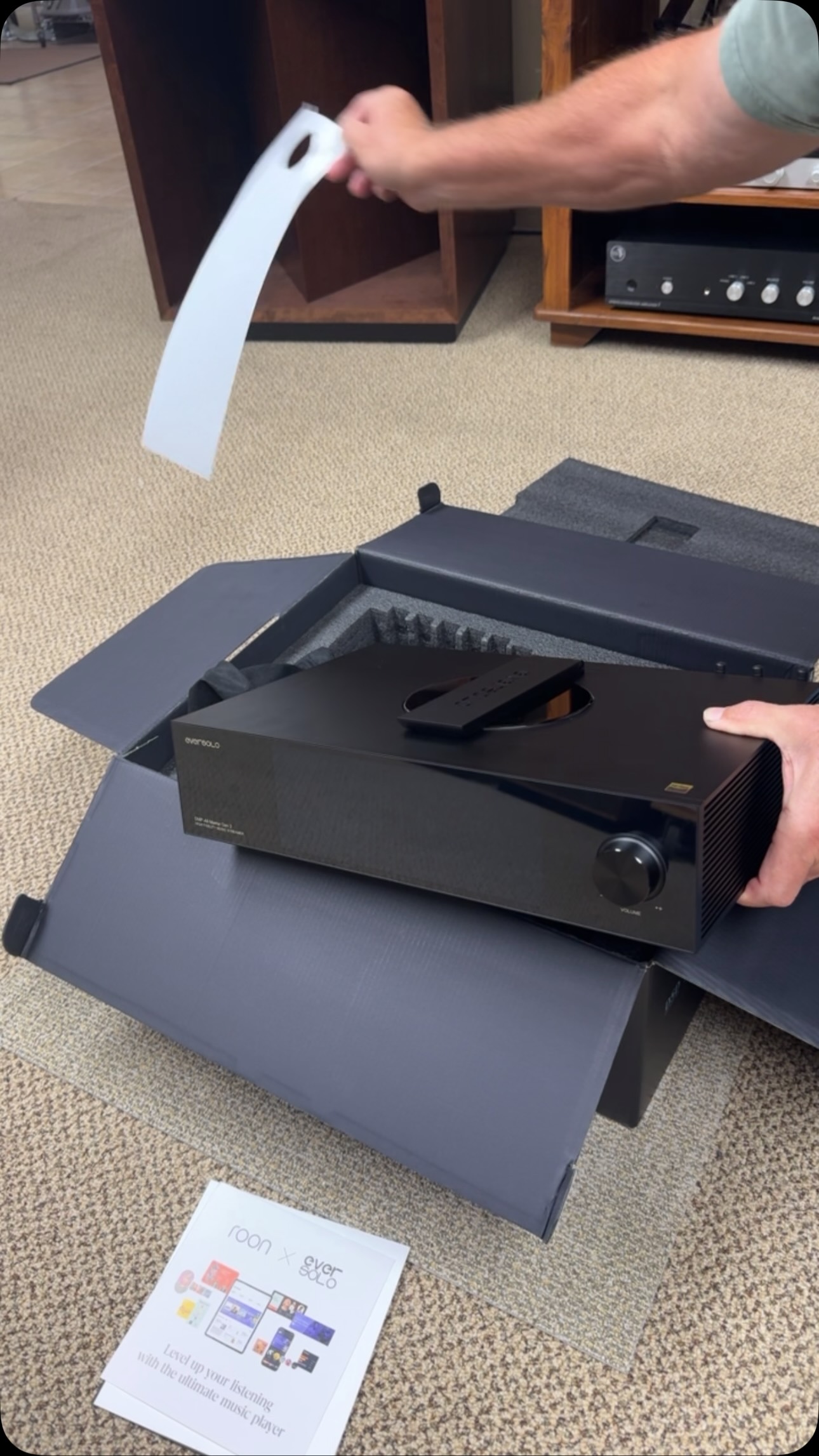 Eversolo audio equipment being unboxed in the shop